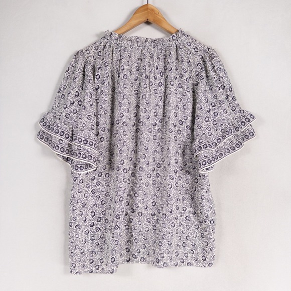 Max Studio Top Blouse 1X Black White Floral Lightweight Ruffles Boho Cottage - Picture 3 of 9